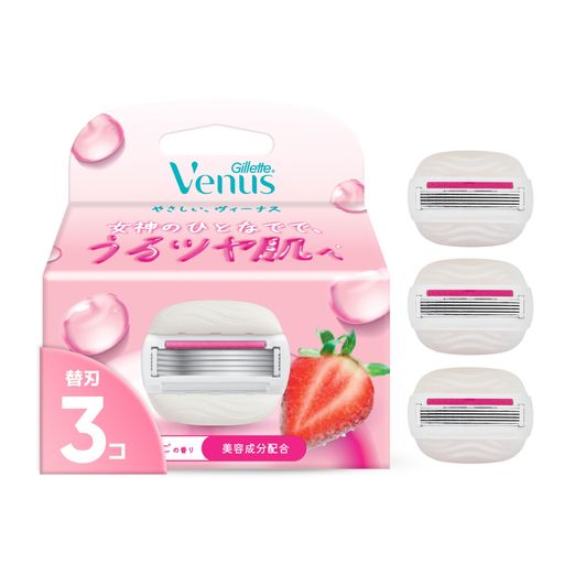 【女性用替刃】ソープ付きうるもち肌へ。美しい潤い肌*へ導くスキンケアシェービング*ヴィーナスホワイトティの香りと比べて 【ソープつき】おでかけ直前に剃るときでも水にぬらすだけ。イチゴ畑の香り。時短シェービング。 【美容成分配合】剃った後も美しい潤い肌*へ。スキンケアシェービング*ヴィーナスホワイトティの香りと比べて 【スキンクッション&amp;フィット】剃ってるときのひりつき感、軽減。クッションが肌への刃の圧を抑える。肌まもってシェービング。 【替え刃の交換頻度】レディースのおすすめ替え刃交換頻度は、毎日剃る方は1~2週間おき、週2-3回の方は4~5週間おきです。