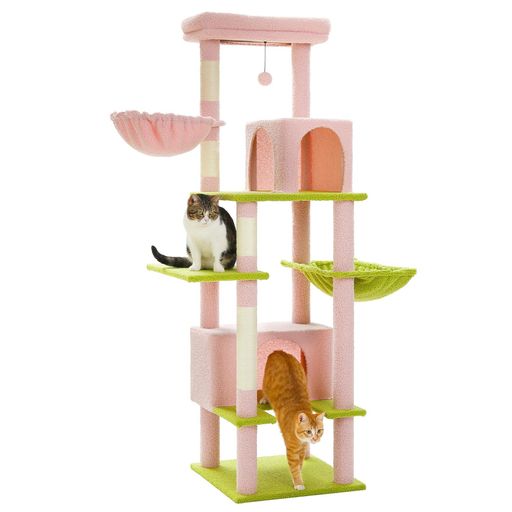 PAWZRoadキャットタワー多頭飼い大型猫用スリム大型爪研ぎ麻紐ハンモック据え置き省スペース人気おしゃれおもちゃ運動不足安定-ピンク170cm
