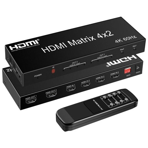 FERRISA 4K@60Hz HDMIマトリックス セレクター 4入力2出力 音声分離器 (光デジタル・L/Rオーディオ分離) スイッチャ…