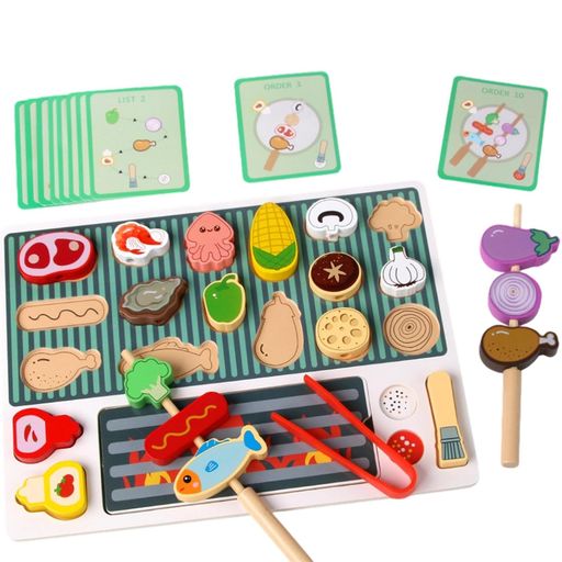バーベキューパズル 木製おもちゃ 食べ物 パズル 食物 モンテッソーリ玩具 知育玩具 ままごと ゲーム 教育おもちゃ 食材 キッチンおままごと 早期開発 6歳以上 女の子 男の子 幼稚園 誕生…