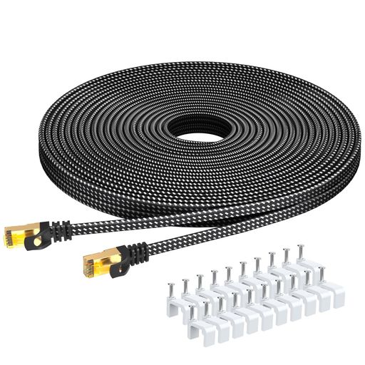 BUSOHE LANケーブル15M Cat8フラット編みケーブル高速 RJ45コネクタ薄型イーサネッ...