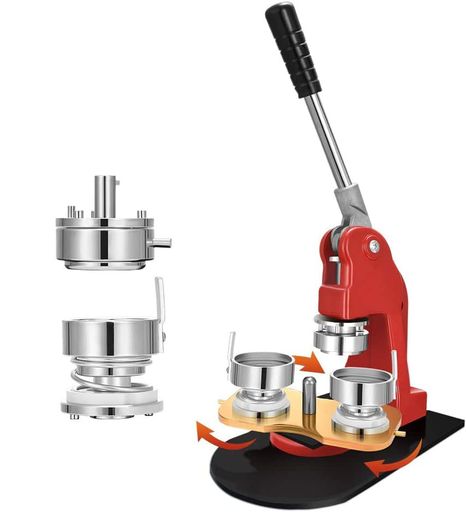 (2024新発)缶バッチマシーン缶バッヂメーカーボタン製造機44mm新型回転ステージオリジナルバッジDIYバッジ素材310個付き業務用アニメアイドルグッズ(赤)