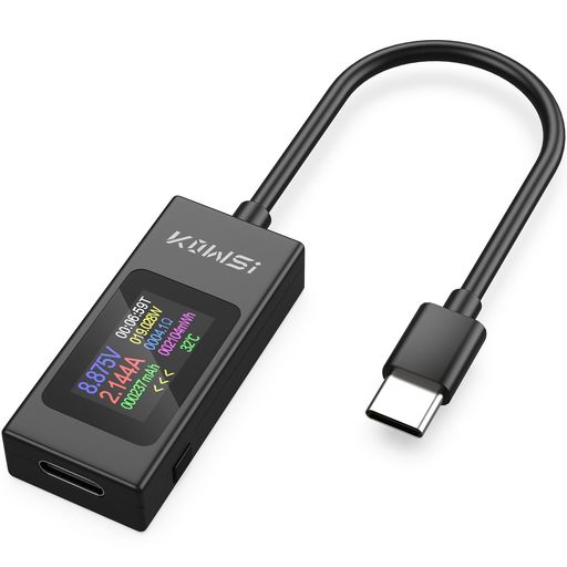 USB電圧電流チェッカーYEREADWType-Cテスター電流双方向対応ケーブル付きUSBCテスター電流電圧温度通電時間容量インピーダンスなど多機能表示4-30V/0-6.5A急速充電対応できusb電流計(0-6.5A)