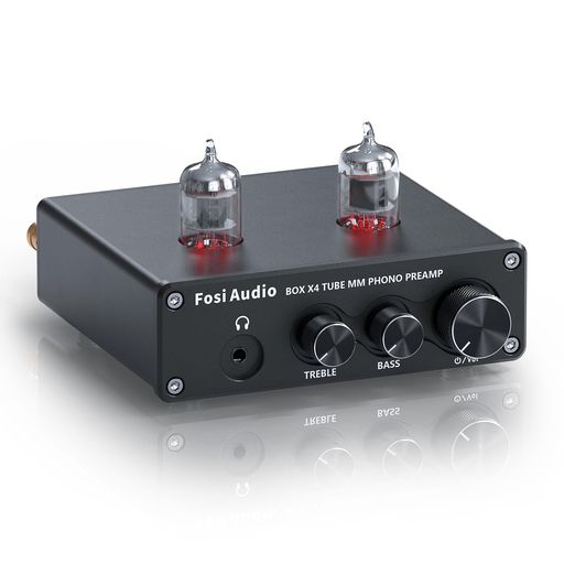 Fosi Audio BOX X4フォノプリアンプ&ヘッドフォンアンプ 6J1真空管搭載 MMターンテーブル用蓄音機用プリアンプ レコードプレーヤー用プリアンプ ボリューム・ベース・トレブルコントロール付…
