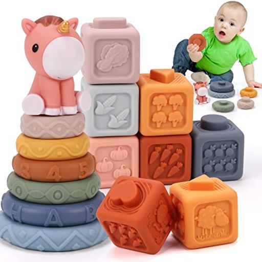 赤ちゃん積み木スタッキングトイモンテッソーリ知育玩具ソフトブロック数字ブロックベビーおもちゃ6-18ヶ月指先訓練出産祝い誕生日プレゼント
