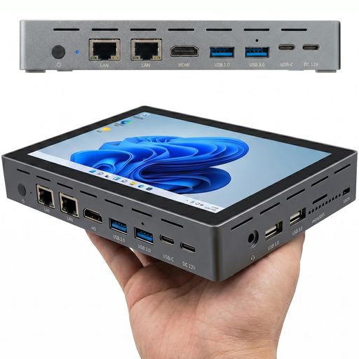 HigolePCミニPCディスプレイ付き【デュアル2.5GLAN】IntelN95・16GB+256GB|7インチ小型Windows11ProPC|フル機能USBType-C/HDMI2.0・4K