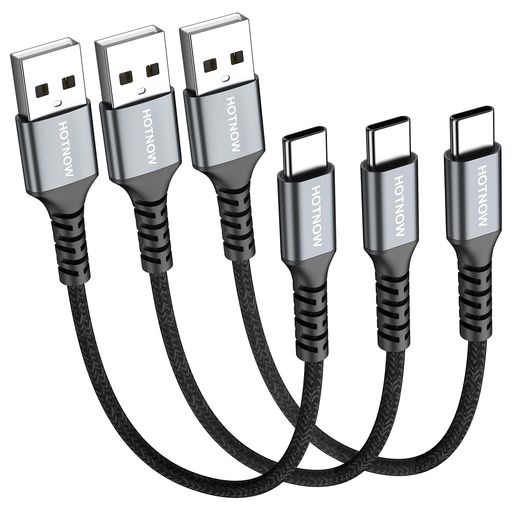 短いUSB Cケーブル30 cm 3本、HOTNOW 0.3 m USB-C QC 3.0急速充電ケーブル、C型機器に適用