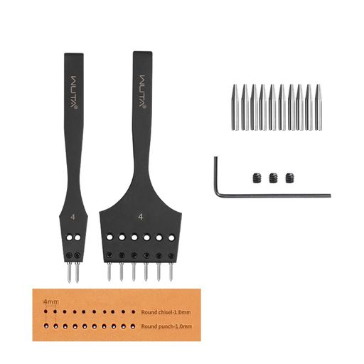 WUTA取り外し可能な丸目打ちレザーホールパンチレザークラフト穴あけ工具セットレースステッチラウンドホールパンチヨーロッパ目打ち第2世代4mm-(2+6)