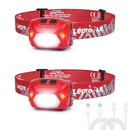 Leproヘッドライト充電式USB-C高輝度300ルーメンLEDヘッドランプ2個セット【スポット・ワイドビーム切替/赤色サブライト搭載/実用点灯4~15時間/IPX4防水】夜釣り最適登山キャンプ散歩作業釣…