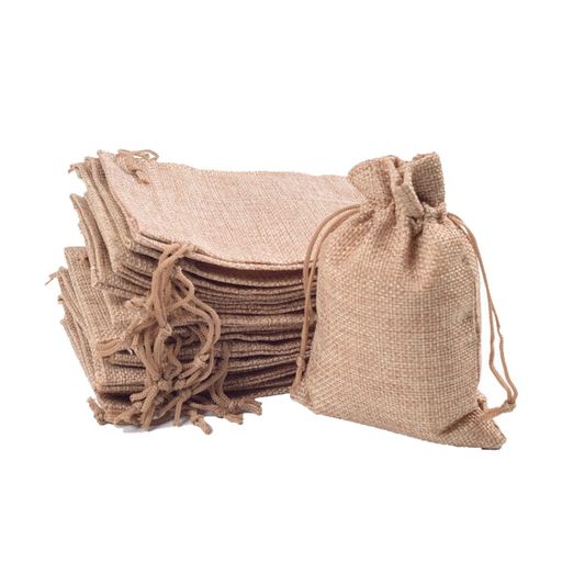 Bags - サムコス巾着袋麻袋10枚セット亜麻袋小物入れジュエリーポーチ収納バッグギフトバッグ誕生日結婚式のお返しバッグラッピング袋ラッピング用(あまいろ9*12cm)
