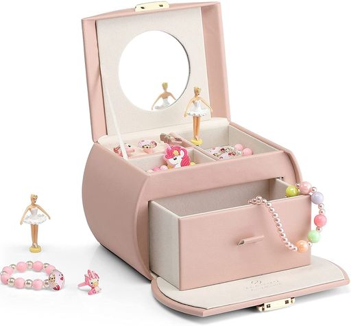 Vlando半円形ジュエリーボックスオルゴール子供キッズジュエリー収納ボックスレザーブレスレットネック..