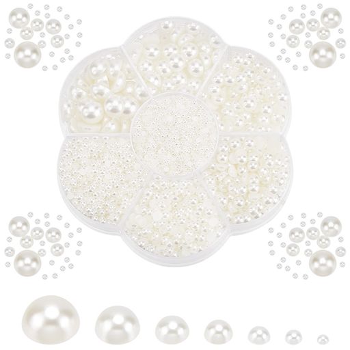 PHPandaHall半円パールネイルパーツ約3337個半丸パール人工真珠ホワイト手芸クラフトジュエリーDIY用デコ用素材バレンタインギフトホワイトデープレゼント2/3/4/6/8/10mm収納ケース付き