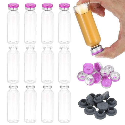 PATIKIL12個30mlクリアボロシリケートガラス試験管アルミプラスチックキャップゴムストッパー付き固体..