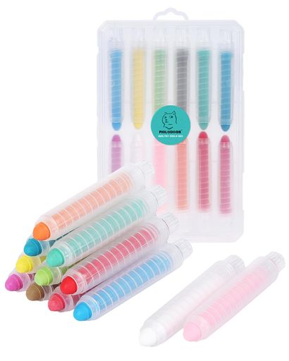 PHILODOGSチョーク12色・12本セット、粉が出ず、水ですぐに消せる、指を汚しにくく、衛生的で安全。子供用絵の具セットに最適(ギフト包装)