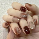ネイルチップ24枚入ネイルチップショート付け爪秋冬デザイン優雅ネイルかわいいシンプル繰り返し使える成人式新年入学式卒業式日常生活かわいいネイルチップ人気花嫁ネイ...
