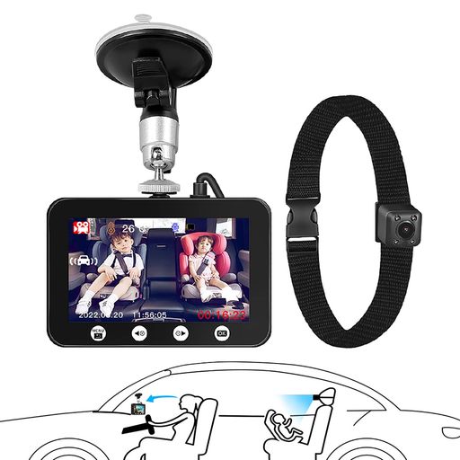 Motocamベビーミラー車用ベビーモニターカメラ1080PフルHD4.5インチ赤外線暗視100°広角録画機能付温度監視角度調整可能エンジン録画ループ録画ベビードライブレコーダー赤ちゃん観察車内…