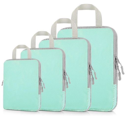 Plobeca旅行用圧縮袋【2024年最新型】トラベルポーチ4点セット旅行用圧縮オーガナイザー圧縮で衣類スペース約60%節約撥水加工衣類仕分け旅行、出張、温泉、海外研修に、超軽量で便利なア…