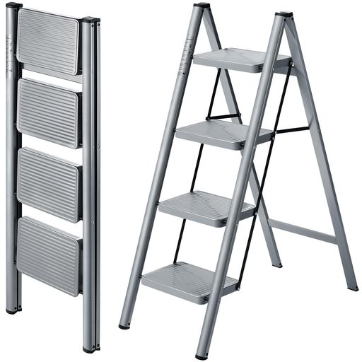 Stepladders - XinSunho脚立4段折りたたみ室内踏み台おしゃれ軽量コンパクトはしご耐荷重150KGスチールフレーム製洗車引っ越し大掃除(4段グレー)