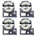 UNOKA4個セットキングジムテプラテープ白黒文字6-9-12-18mmカートリッジSS6-9-12-18KラベルライターPROSR170SR-R680テープ長さ8m互換