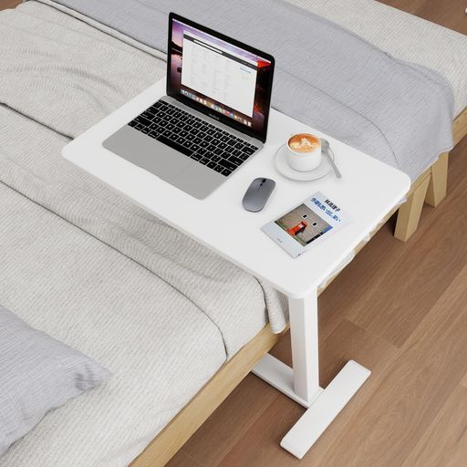 PUNCIA昇降式サイドテーブルキャスター付き幅68cm奥行40cm高さ66-100cm無段階調節ベッドテーブルガス圧..