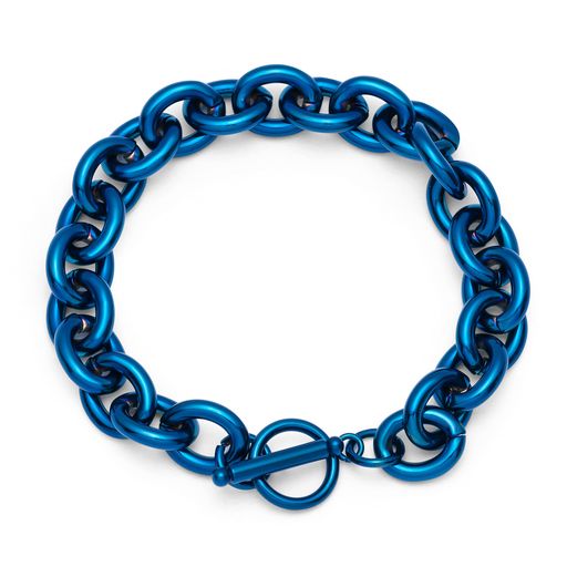 [Yooping]ブレスレットメンズアクセサリーステンレスマンテルチェーンダークブルー(幅12mm長さ22cm)