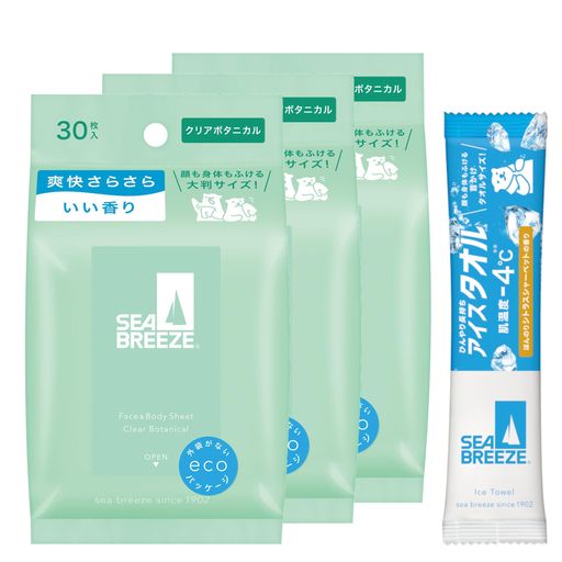 シーブリーズ SEA BREEZE フェイス& ボディシート クリアボタニカル 30枚x3個セット+サンプル
