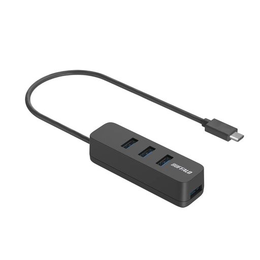 USB集線器 - バッファローUSB-CハブType-A4ポート増設変換USB3.2Gen1高速データ転送上挿しタイプマグネット30cmケーブル【Windows/Mac/Chrome/iOS】ブラックBSH4U325C1BK