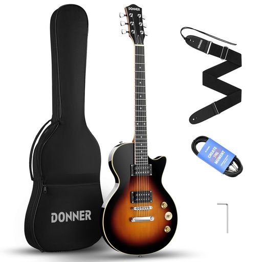 Donnerエレキギター初心者セットLPタイプ39インチフルサイズポプラ材HHピックアップ配列専用ケースストラップシールド付サンバーストDL-124