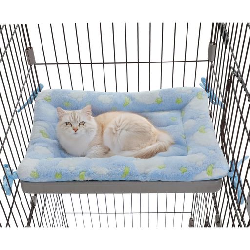 PAWZRoad紐付き猫ベッドペットベッドマットケージ用両面使用ふわふわ&ひんやり接触冷感夏冬ズレ防止滑..