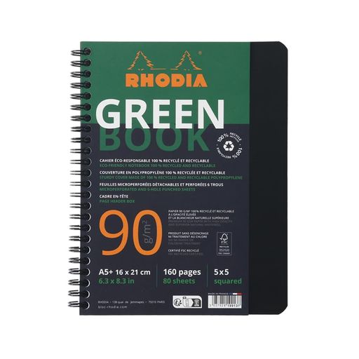 RHODIA(ロディア) リングノート 【グリーンブック】A5+ 5x5方眼 160ページ 100%再...
