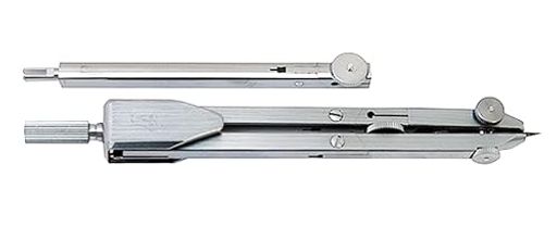 円を描く作業に。 材質:本体・ネジ(真鍮・クロムメッキ仕上) 中継軸を使用することにより大きな円も描けます。 中継軸・替芯が付属しています。 中継軸使用:半径約200mmまで