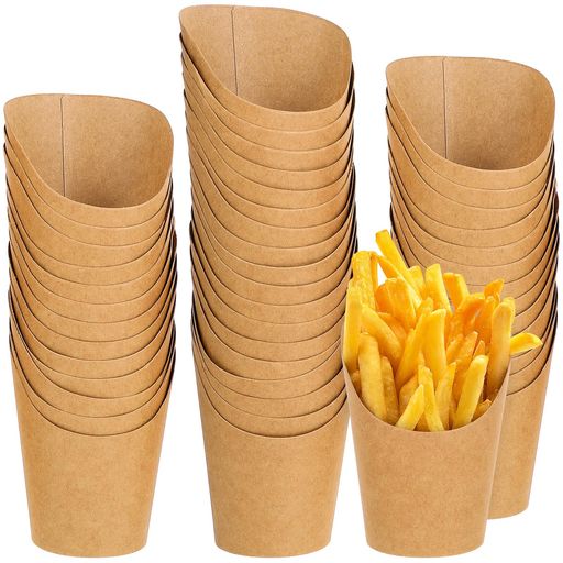 NUOLUX アイスクリームカップ 使い捨て スナック ポップコーン フライドポテト容器 唐揚げ 紙食器 持ち帰り用 業務用 100個セット 14オンス 大容量 斜め 防油 防水 耐熱 フードカップ 茶色 デ…