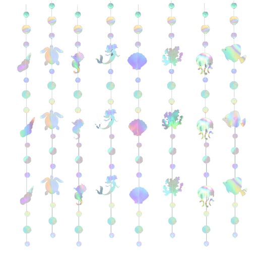 【パッケージ】ガーランド8本セット。長さ:約2m。 【使いやすい】人魚姫パーティーの花輪を慎重に外して絡まないようにして、パーティーは海のテーマに飾られて精緻になります。ロープは壁、窓、天井、宴会場、テラス、玄関などにかけるのに十分な長さです。あなたの家族やパーティーのために海の世界の輝きと活力を展示します。 【素材】海洋テーマのリボンは両面の良質なホログラム紙で作られ、糸で丁寧に縫合され、耐久性があり、繰り返し使用することができます。そのキラキラした表面はさまざまな色を反射し、多彩な海底世界をもたらします。 【デザイン】さまざまなサイズの泡、美しい人魚、カラフルな貝殻、かわいいウミガメ、きらびやかなクラゲ、まるで海の中の世界のようです。ブリンブリンの輝きはあなたのパーティーの雰囲気をより完璧にします。 【使用場合】海をテーマにしたパーティーを飾るのにぴったりです。水中パーティー、リトルマーメイドパーティー、独身パーティー、結婚式、誕生日パーティー、クリスマス、記念パーティー、入学式、卒業式、ベビーシャワー装飾など。