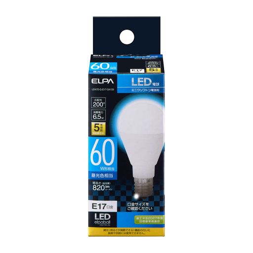 Rakuten - エルパ(ELPA)LED電球ミニクリプトン球形口金E1760W形昼光色5年保証LDA7D-G-E17-G4105