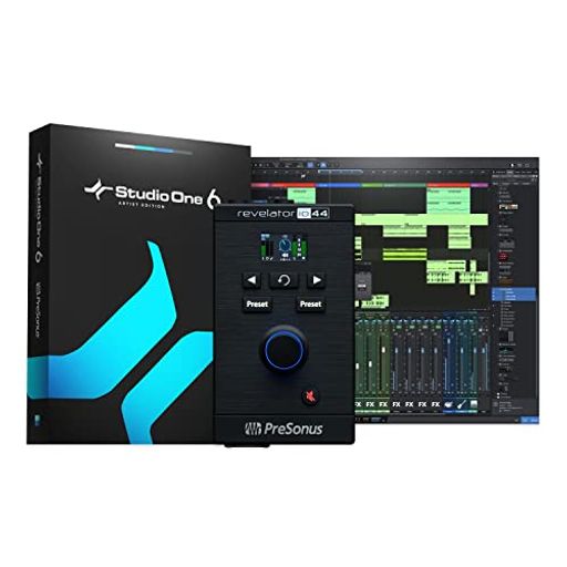 PreSonus Revelator io44 USB-C オーディオインターフェイス。音楽制作とストリーミング用。内蔵ミキサーと使いやすいエフェクトプリセットに加え、Studio One DAWレコーディングソフトウェア付き。