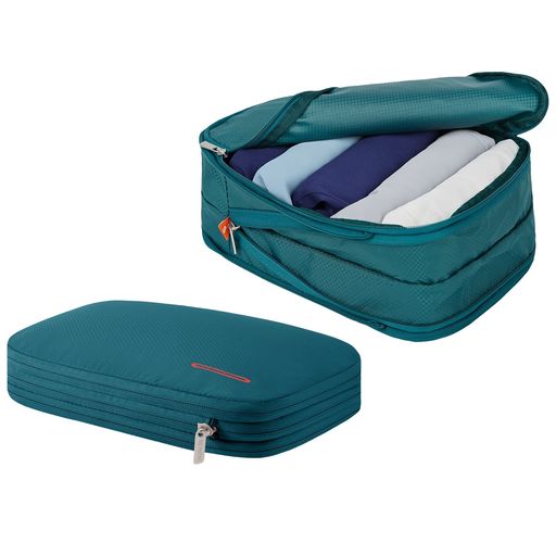 BeeNestingトラベルポーチ旅行用圧縮袋圧縮バッグ9L衣類収納ファスナー拡張可能ペース節約2つの収納コンパートメント軽量出張旅行便利グッズ(グリーン2点セット)