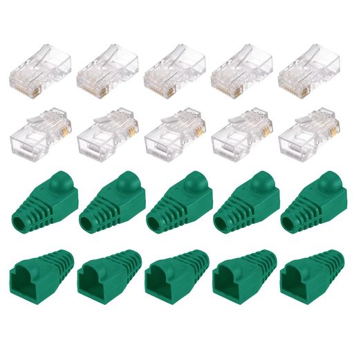 PATIKILRJ45CAT6コネクタRJ45エンド8P8Cモジュラープラグ通過コネクタグリーンブーツカバー付きイーサネットネットワークケーブル用20個のパック