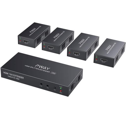 【HDMI エクステンダー 4出力/1入力 】:当番のHDMI エクステンダー LAN 分配器には送信器(TX)を一つ、受信機(RX)を2つ同梱しております。出力側にLAN接続口を2つ搭載し、CAT6/CAT6A/CAT7の有線LANに繋げます。入力装置の映像と音声を同時にあわせて四台までのTV/モニターに映り出せます。 【60Hzで1080PのウルトラHD解像度】優れたビデオ品質、30Hzで最大4Kの解像度、3D、複数の解像度との下位互換性、18.5Gbit / sのデータレートのサポート およびtmdsは最大600MHzのクロックを供給します。 ダーク8/10/12/24ビットをサポートします。 お使いのデバイスが4k @ 30Hzをサポートしている場合、高解像度の画質を得ることができ、画像ディスプレイはより高感度でリアルになり、色はより明るく、より動きやすくなります. 【60m遠距離映像安定転送】:音声・映像信号はネットワークケーブルを介して出力されますが、ネットワークケーブルの種類によって、伝送距離はCat5-30m、Cat5e-40m、Cat6/7-60mと異なります。