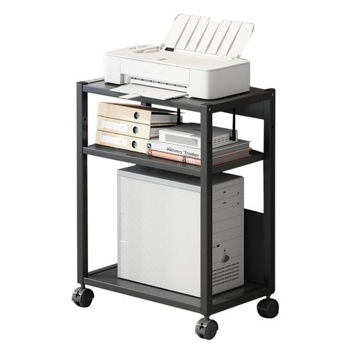 Fainyearnサイドワゴンデスク下収納パソコンラックパソコンワゴンキャスター付き棚板高さ調節可能デスクサイドワゴン収納棚(ブラック023段)