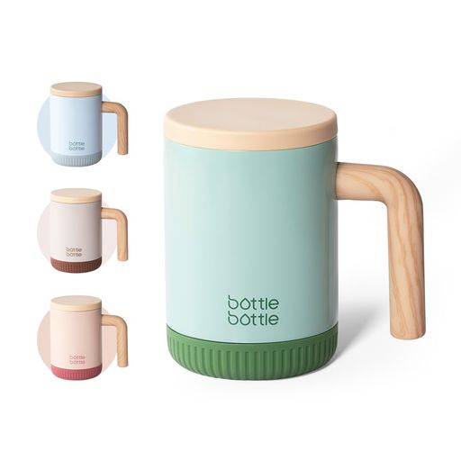 BOTTLEBOTTLE蓋付きマグカップ400mlおしゃれセラミックタンブラーふた付きこぼれないハンドルステンレス真空断熱保温保冷コーヒー直飲み学生女性男性陶器風グリーン