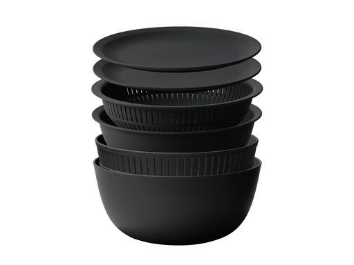 Rakuten - ライクイット(like-it)ざるボウル電子レンジ対応Colander&Bowl米とぎにも使えるザルとボールブラック6点セット日本製水切り湯切り可能耐熱ボウル