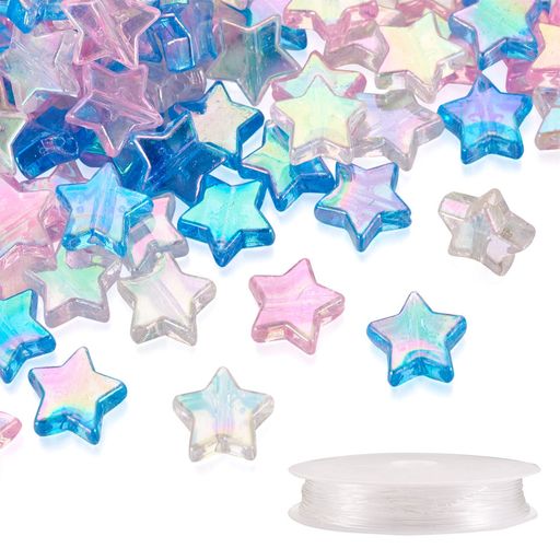 【仕様】:✩サイズ:[ビーズ]:約10x10x4mm、穴:1.5mm、3色。[弾性スレッド]:0.8mm、約7.5m/巻。✩数量:ビーズ480個(3色各160個)+弾性スレッド1巻。 【素材】:環境にやさしいアクリルな材質です、健康無害、退色し難く、また高品質なので、長く使えます、お子様は作るために安心できます。 【特徴】:スターのモチーフと爽やかな色に合わせ、可愛くて、色々なレシピで活躍し、女性と女の子の間で深く愛されています。ABカラーの加工により、見る角度によって様々な色に見え、上品感を演出し、存在感が抜群です。 【幅広い用途】:作り方、使い方は色々で、いつでも自分のニーズに応じて、自由に組み合わせができます。簡単に綺麗なネックレス、ブレスレット、イヤリング、キーホルダー、ヘアゴム、携帯電話ストラップなどが手作りできちゃいます。 【素敵なギフト】:心を込めた手作り作品は自分用にはもちろん、バレンタイン、ホワイトデー、誕生日、母の日、子供の日などのプレゼントにも人気です。恋人、友達、家族などの大切な方へのギフトにもおすすめです。