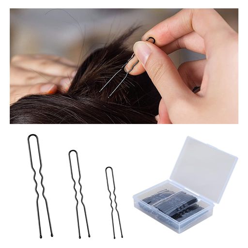 aninako U字ピン Uピン 150本 5cm+6cm+7cm 各50本入り ヘアピン ユーピン 玉付き 収納ケース付き ヘアアクセサリー 段付き ヘアクリップ バレエ 看護師 髪飾り 結婚式 成人式 卒業式 入学式 (ブラ…