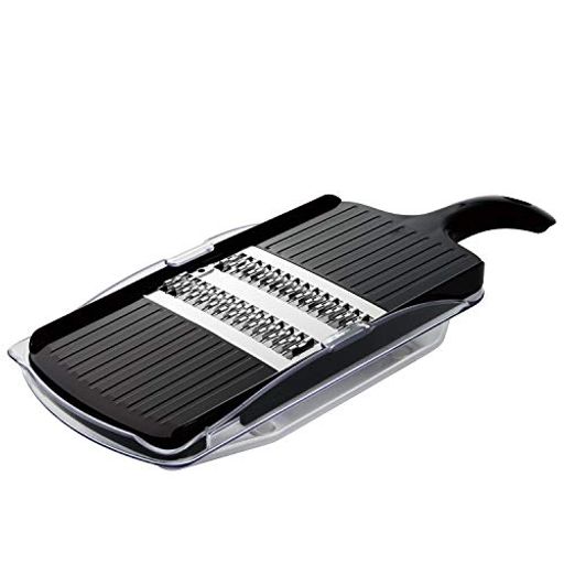 本体サイズ:97x288x45mm 本体重量:158g 本体:ABS樹脂、刃:ステンレス鋼、容器:AS樹脂、すべり止め:ゴム 生産国:日本 用途:千切り(千切り幅:約2mm)