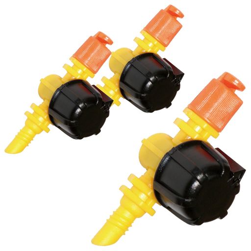 入数:3個入 適用:マイクロチューブ用、適合ホース内径:4mm 水量:0.1MPaの水圧で1時間に約62L、距離:0.1MPaの水圧で約2.2m 仕様:水量調節可能 材質:ABS・POM・PC