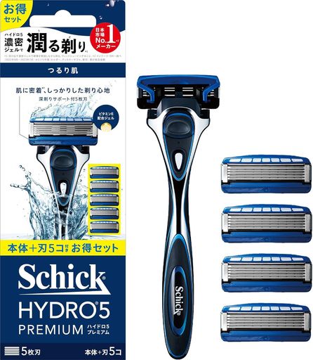 Schick(シック)ハイドロ5プレミアムつるり肌へコンボパックホルダー(刃付き+替刃4コ入)ブラック髭剃りカミソリプラスチック男性用