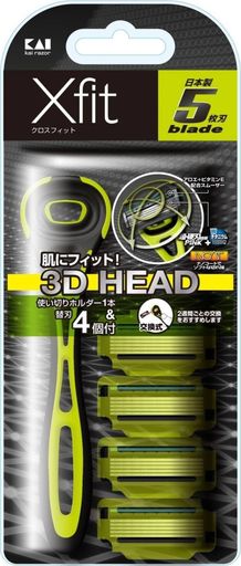 【肌に合わせて動く3Dの首振りヘッド】Xfitは独自の3D首振り機構を備えています。肌に合わせて自在に動いてくれるので凹凸のある面もしっかりとフィット。頬や顎下など、広い肌面をよく剃る方は特に重宝するでしょう。スムーズな剃り心地を体感ください。 【2週間ごとに刃を取り替えるスタイルを確立】替刃は、2週間のスパンで定期的に交換することで、肌に優しいシェービングを続けられます。また、使う刃も常に清潔なので衛生的。使い捨てのカミソリのような手軽さと替刃式の機能性を両立したモデルです。 【手になじむデザイン】人間生活工学を駆使した手になじむデザイン。環境に配慮し、樹脂量を大幅に削減しております。 敏感肌にも対応する仕様に優れた切れ味を持ちながら、肌への優しさを兼ね備えているのもこだわりです。上部には敏感肌向けにパッチテストをクリアした、セラミドやアロエ、ビタミンE配合のスムーザーを使用。 【買い替えに適した本体と替刃のセット】本体と替刃をセットでお届け。セットで8週間分お使いいただけます。替刃の付け外しも簡単。カミソリを一式買い換えたいという方に適しています。