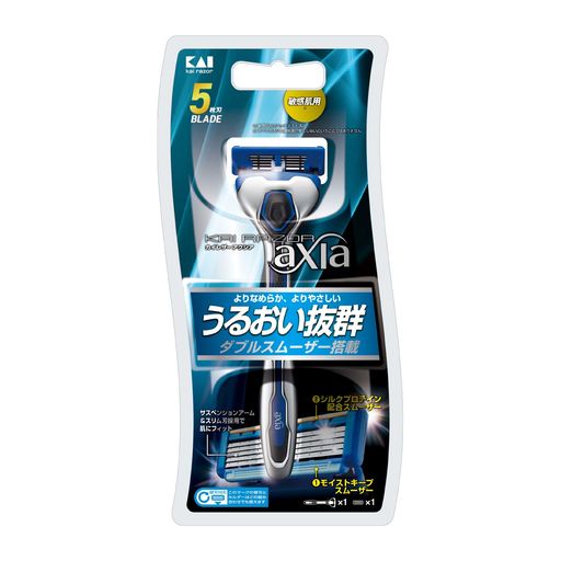 貝印axiaカミソリ替刃1個付メンズ剃刀ひげそりT字5枚刃カイレザーkairazor