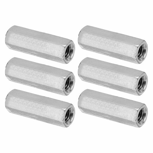 樂天商城 - PATIKILM5x0.8高ナット六角カップリング6個25mm/1”長さ粗目完全ねじ付きロッドカップリングナットスタッドコネクタファスナーシルバートーン