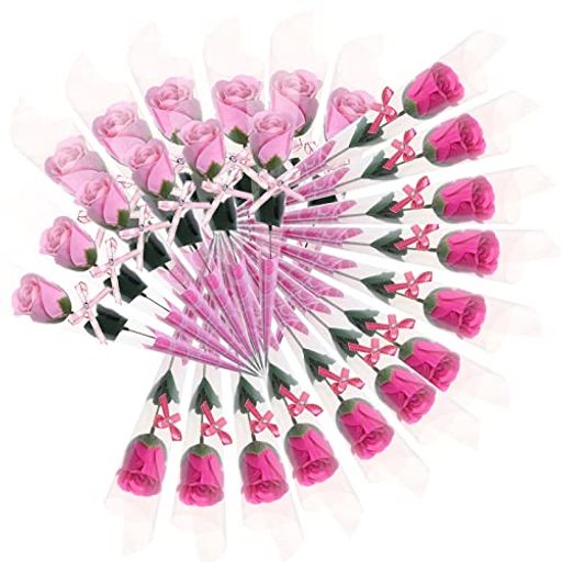 水耕栽培 - 24本ソープフラワー薔薇一輪個別包装枯れないギフト(ピンクxレッド)